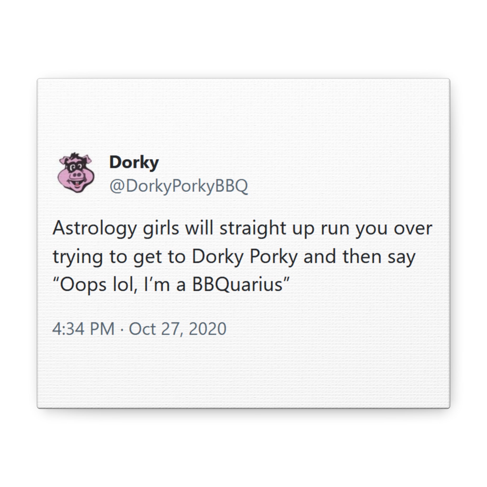 Astrology Girls Will Run You Over / BBQuarius - Dorky Porky BBQ Meme Matte Canvas