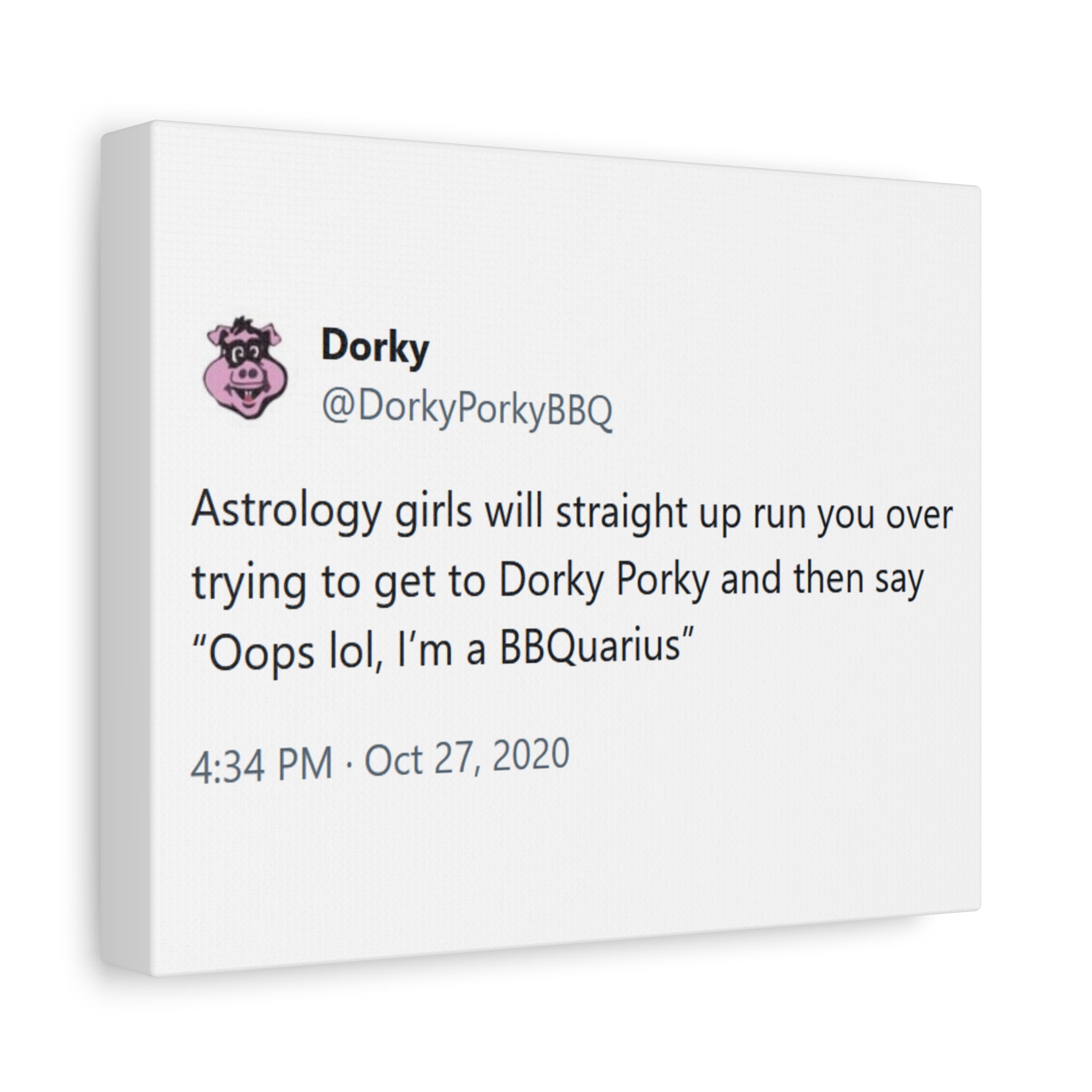 Astrology Girls Will Run You Over / BBQuarius - Dorky Porky BBQ Meme Matte Canvas