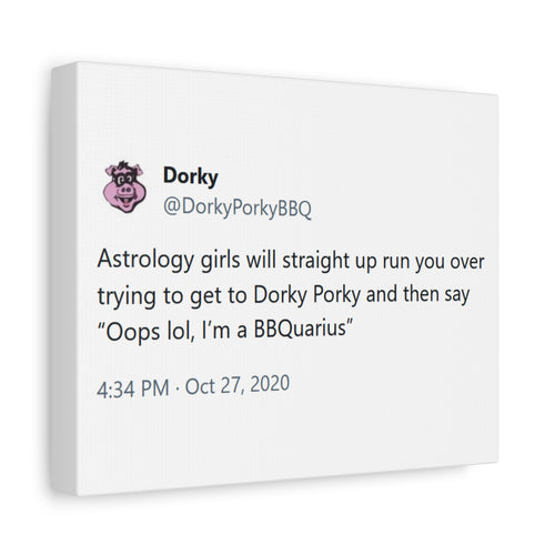 Astrology Girls Will Run You Over / BBQuarius - Dorky Porky BBQ Meme Matte Canvas